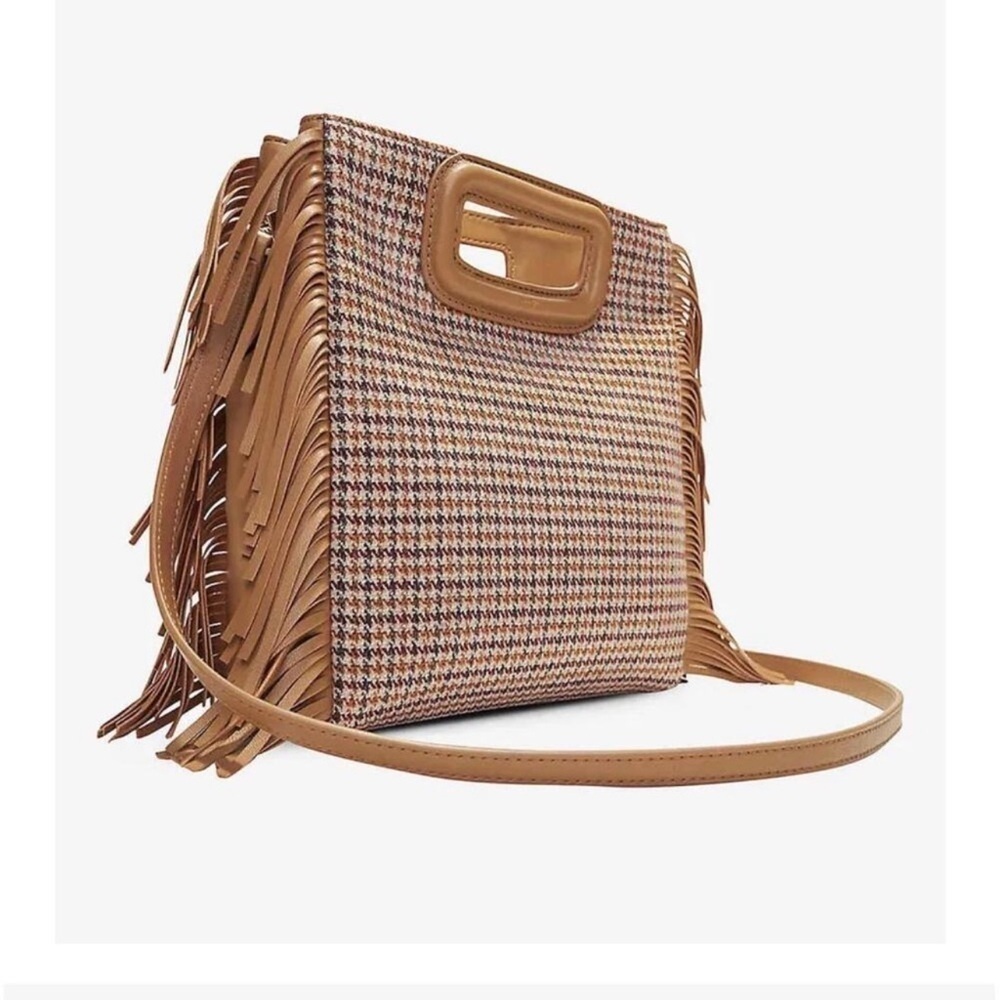 NEW Maje M Houndstooth Wool Bag Tabacco